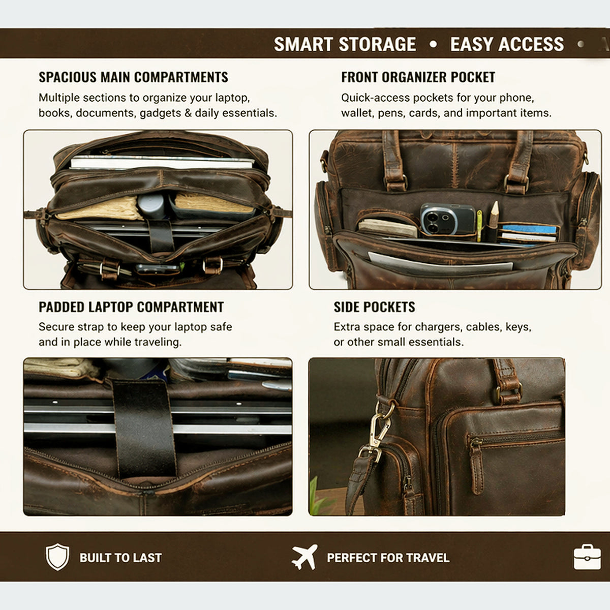 Vintage Retro Buffalo Leather Briefcase