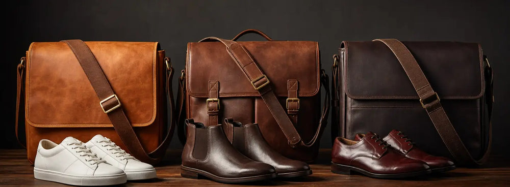 Pairing leather messenger bags with different types of footwear