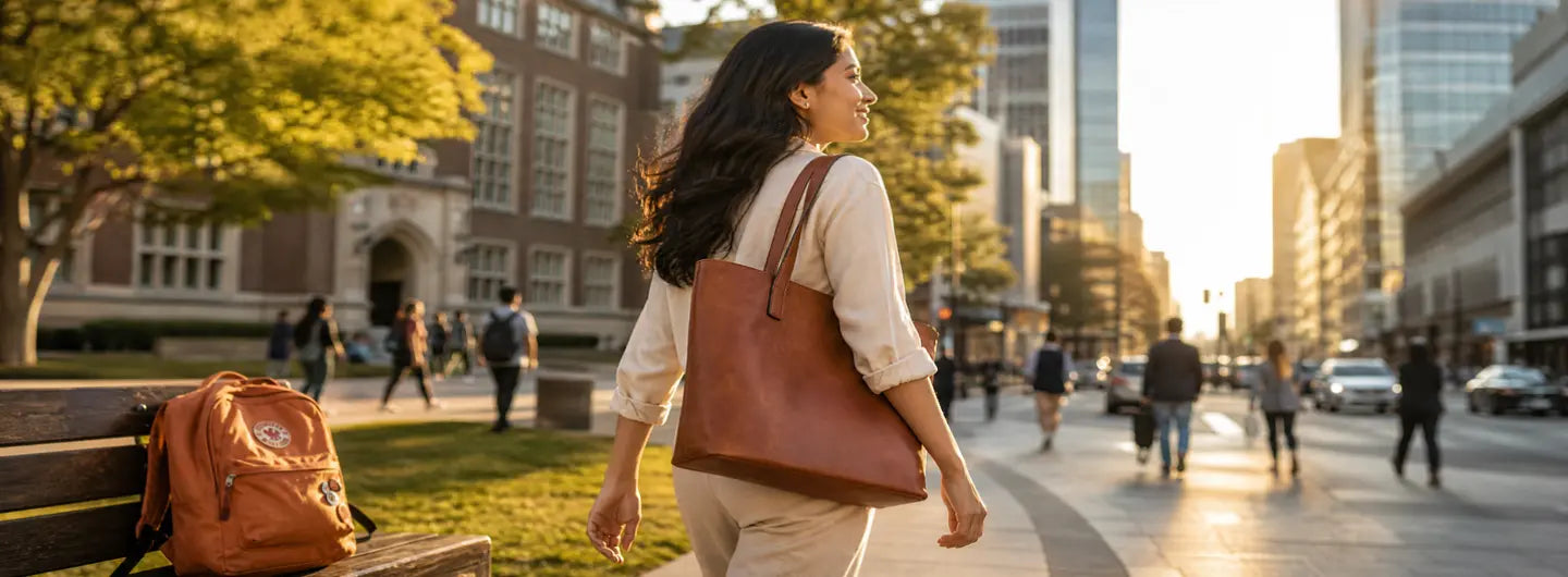 The Upgrade from Campus Backpack to Vintage Leather Tote