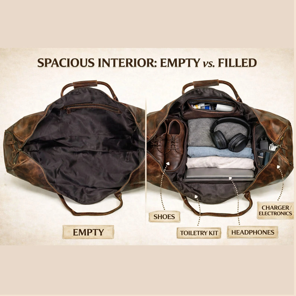 Full Grain Buffalo Leather Duffle Travel Bag