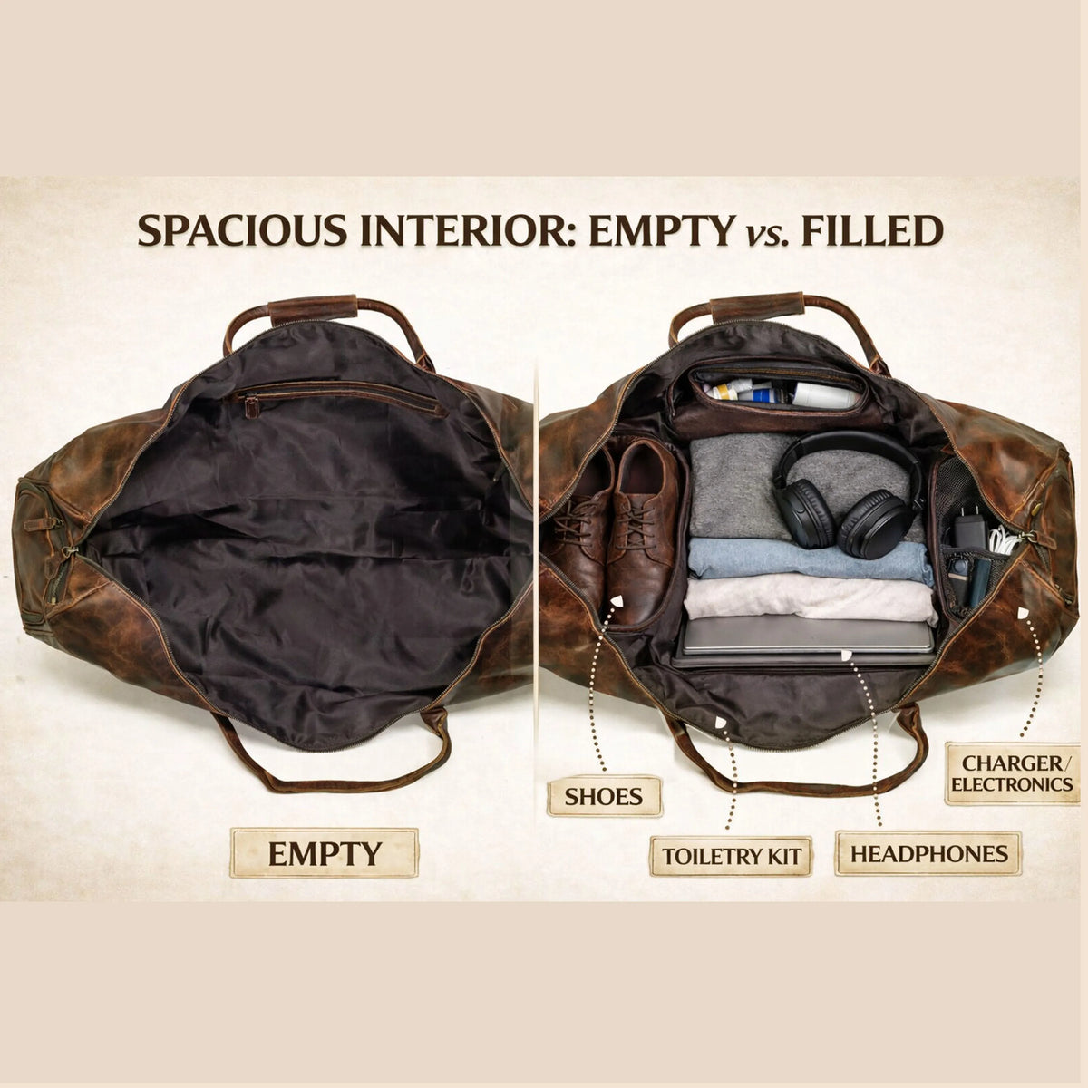 Full Grain Buffalo Leather Duffle Travel Bag