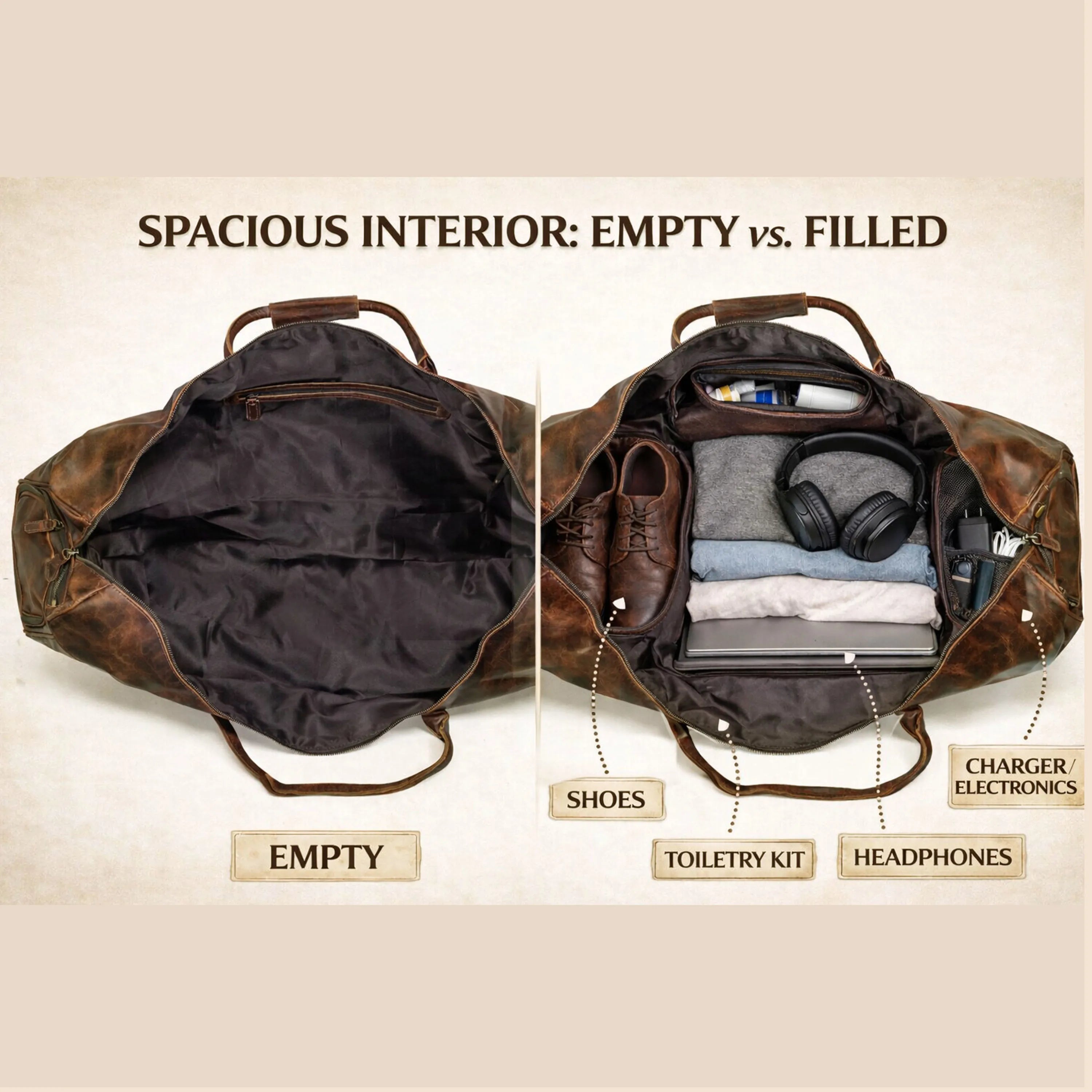 Full Grain Buffalo Leather Duffle Travel Bag