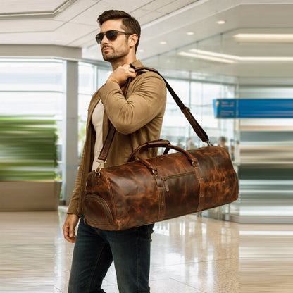 Full Grain Buffalo Leather Duffle Travel Bag