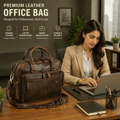 Vintage Retro Buffalo Leather Briefcase