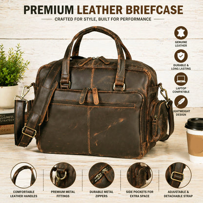 Vintage Retro Buffalo Leather Briefcase