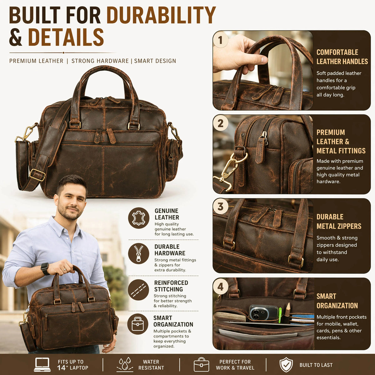 Vintage Retro Buffalo Leather Briefcase