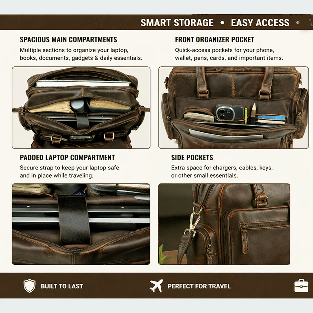 Vintage Retro Buffalo Leather Briefcase