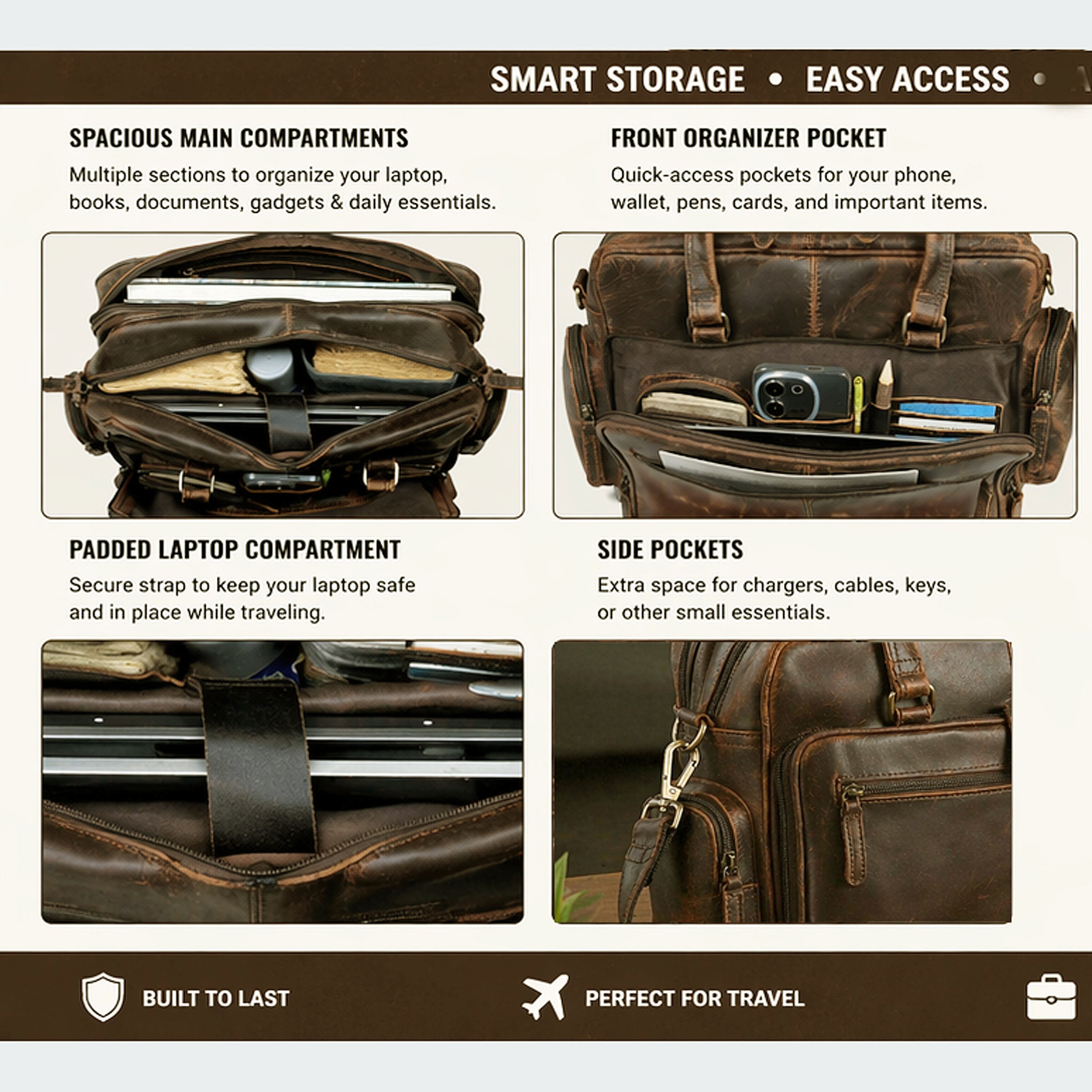 Vintage Retro Buffalo Leather Briefcase