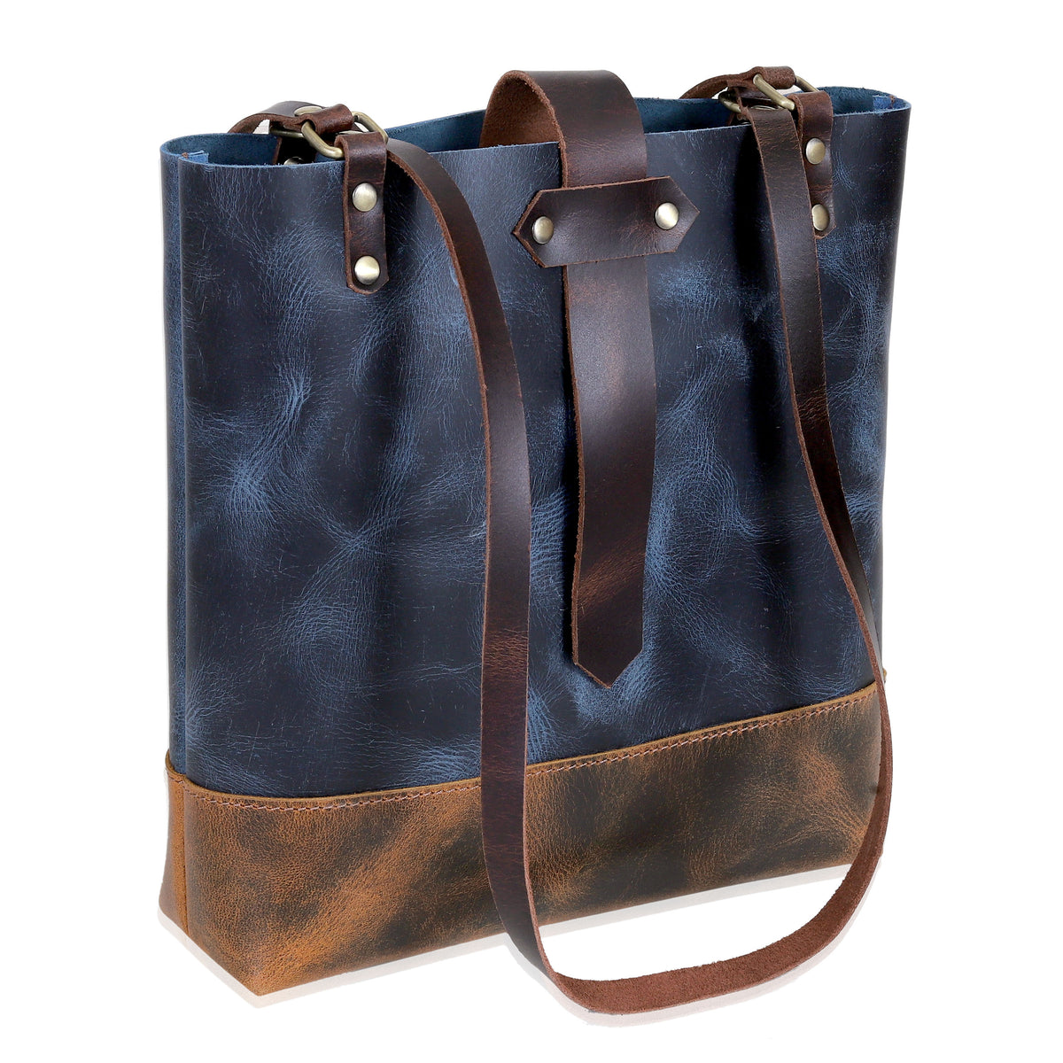 Midnight Contrast Leather Tote Bag