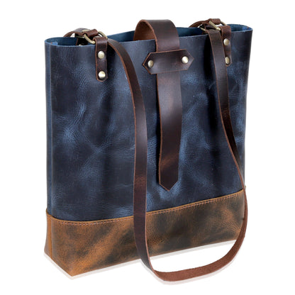 Midnight Contrast Leather Tote Bag