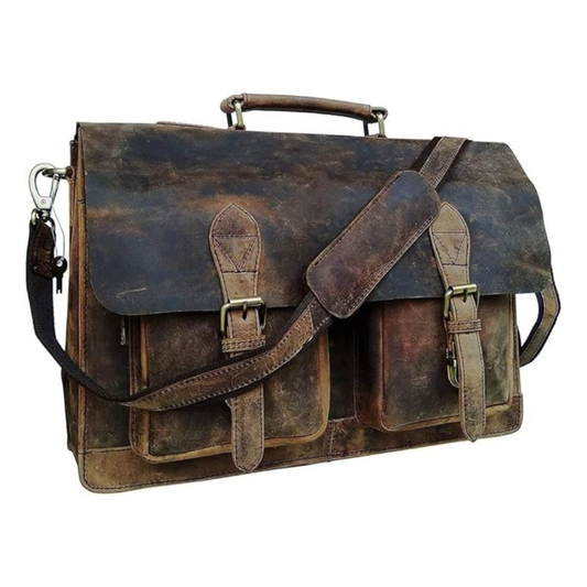 Retro Brown Leather Messenger Bag for Men and Women