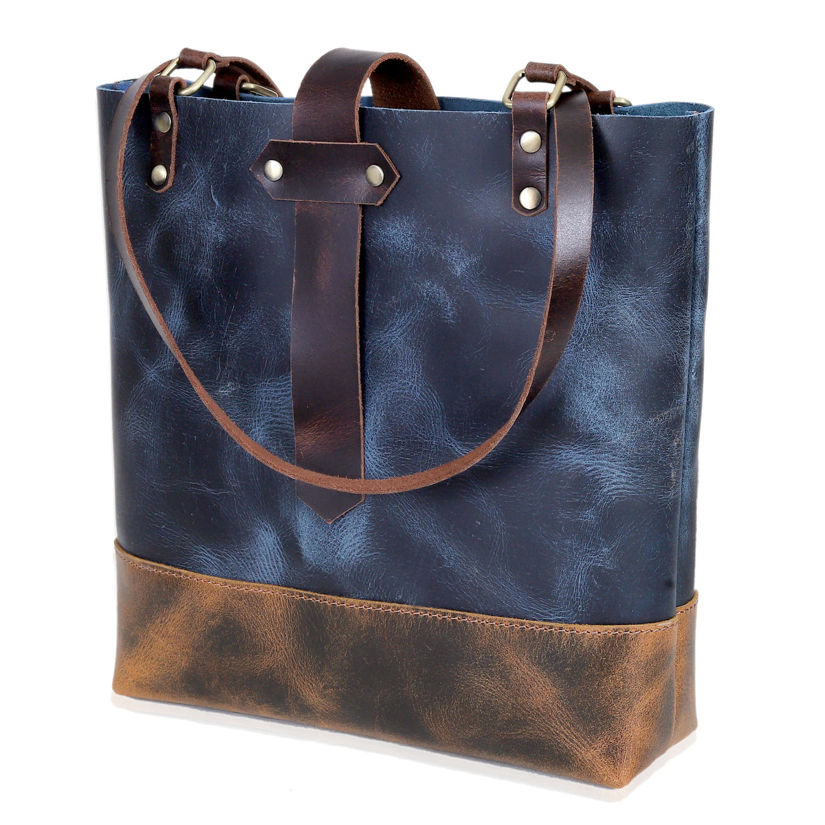 Midnight Contrast Leather Tote Bag