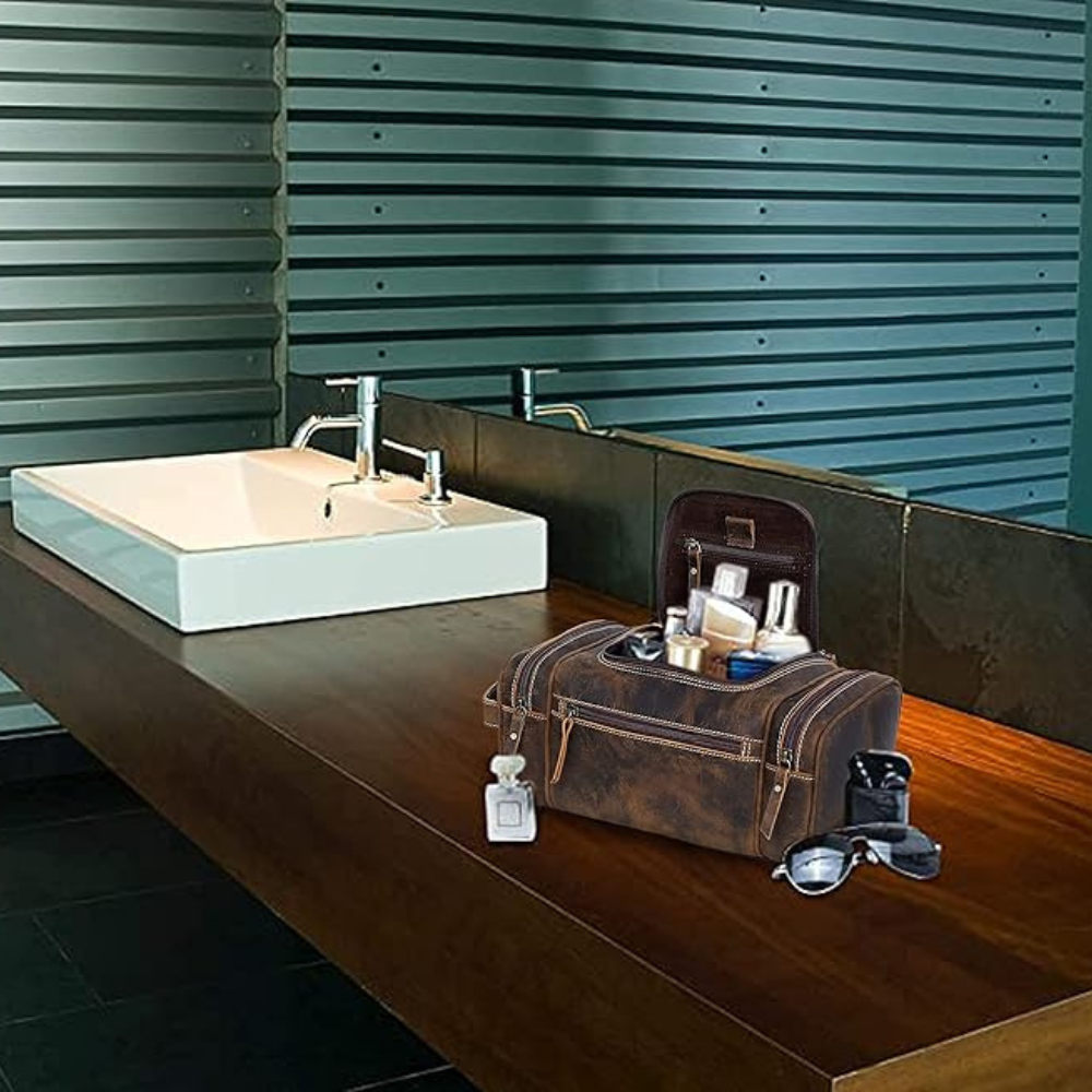Vintage Leather Toiletry Bag for Men