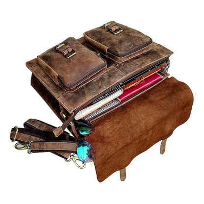 Retro Brown Leather Messenger Bag for Men and Women