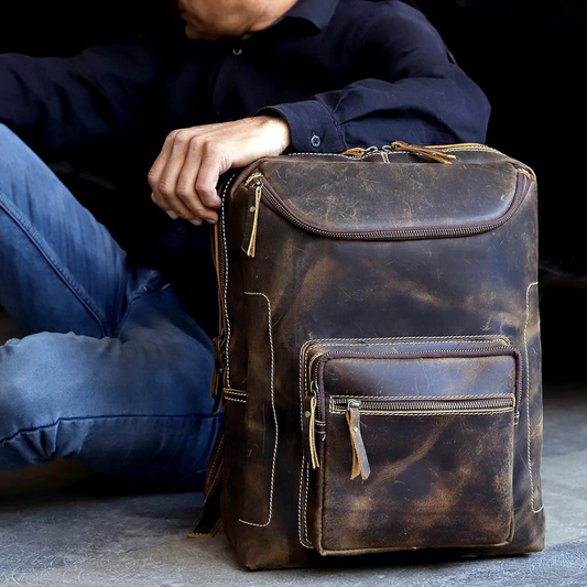 Vintage Leather Backpack for Men and women with Laptop Compartment