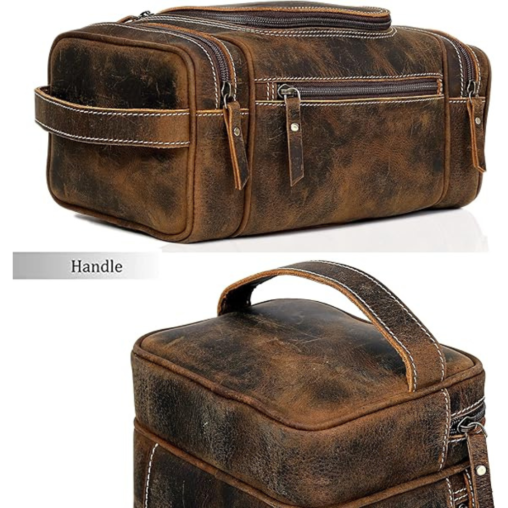Vintage Leather Toiletry Bag for Men