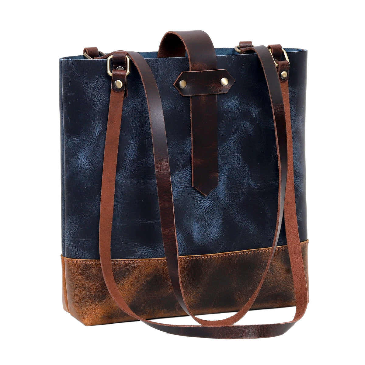 Midnight Contrast Leather Tote Bag