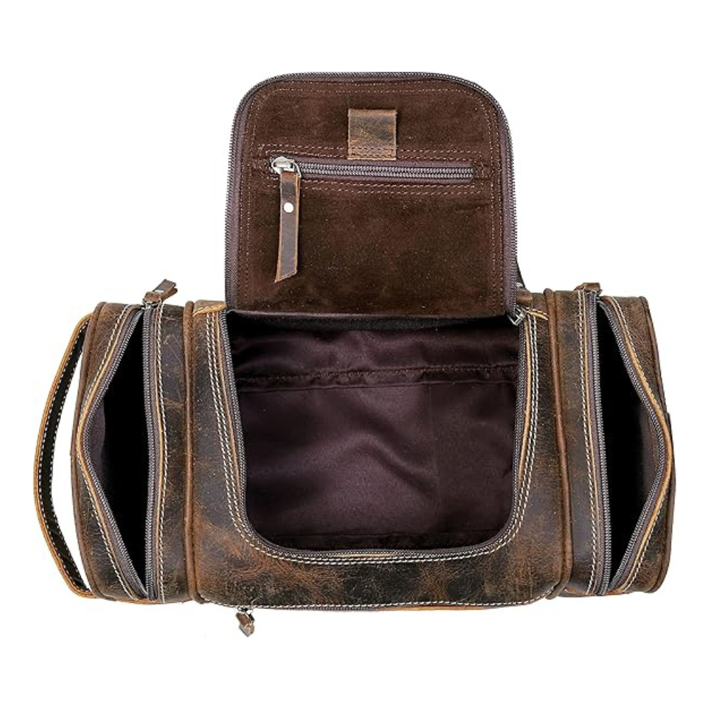 Mens Leather Travel Toiletry Bag