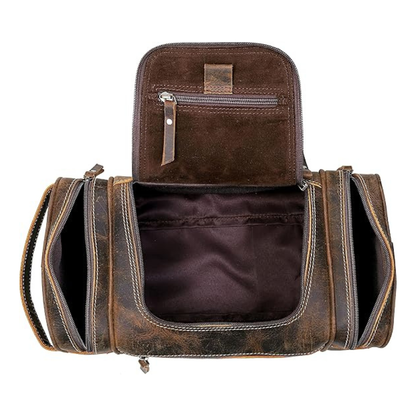 Mens Leather Travel Toiletry Bag