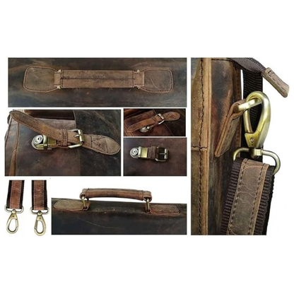 Retro Brown Leather Messenger Bag for Men and Women