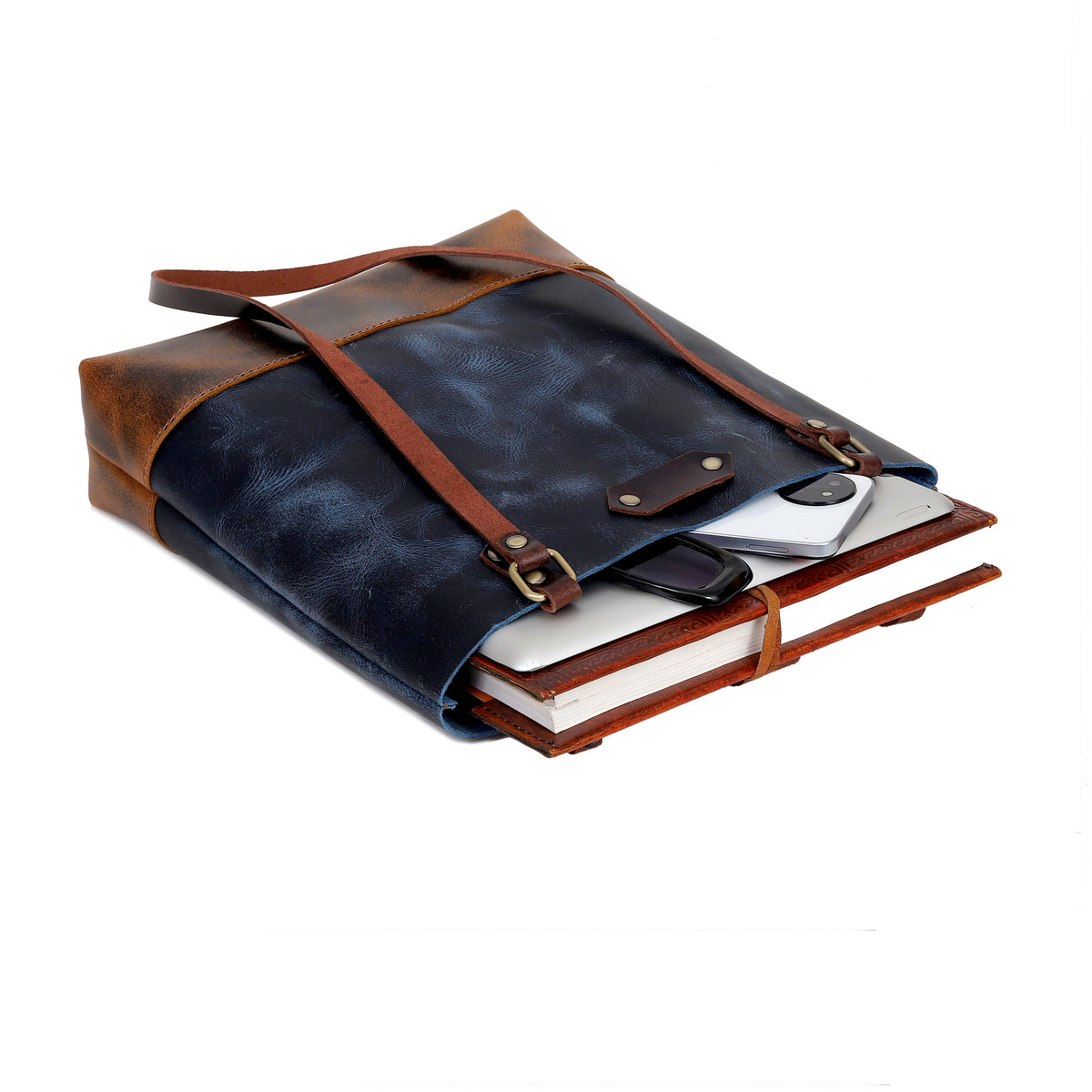 Midnight Contrast Leather Tote Bag