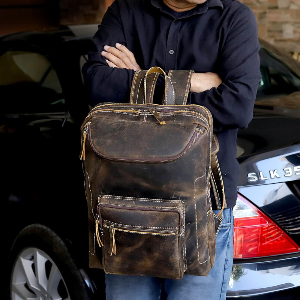 Vintage Leather Backpack for Men and women with Laptop Compartment