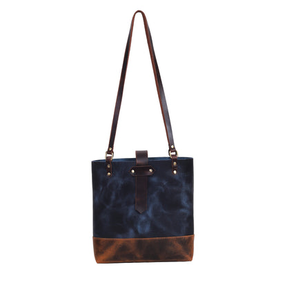 Midnight Contrast Leather Tote Bag