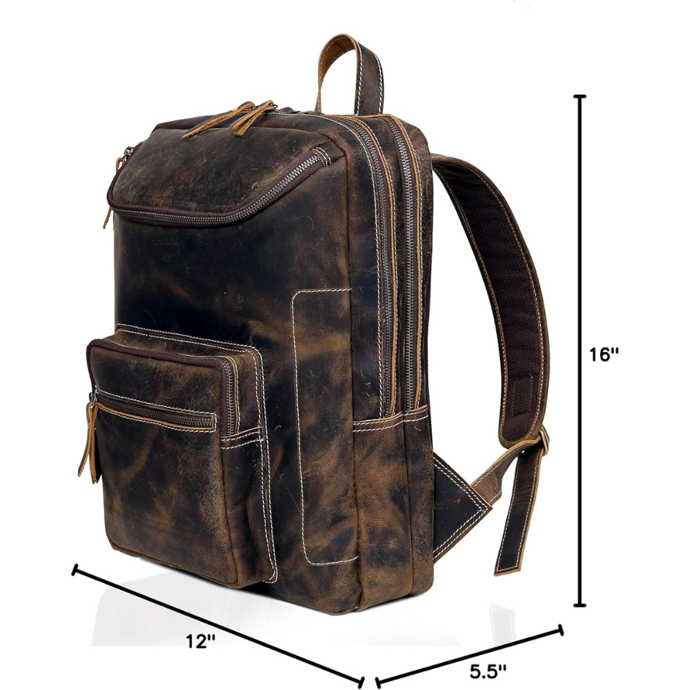 Vintage Leather Backpack For Men 16" Laptop Bag