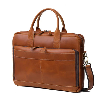 Tan Leather Office Briefcase for Men and Women