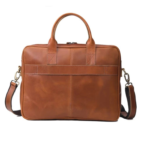 Tan Leather Office Briefcase for Men and Women