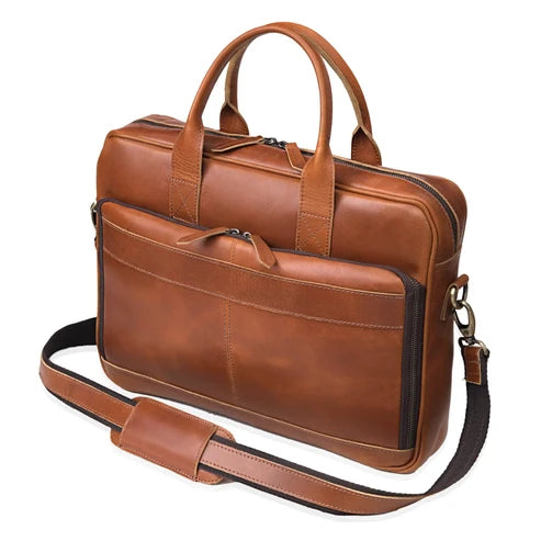 Tan Leather Office Briefcase for Men and Women