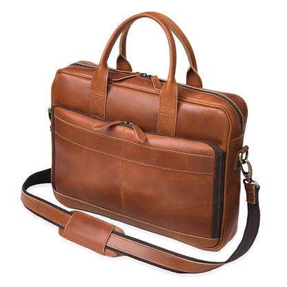 Tan Leather Office Briefcase for Men and Women
