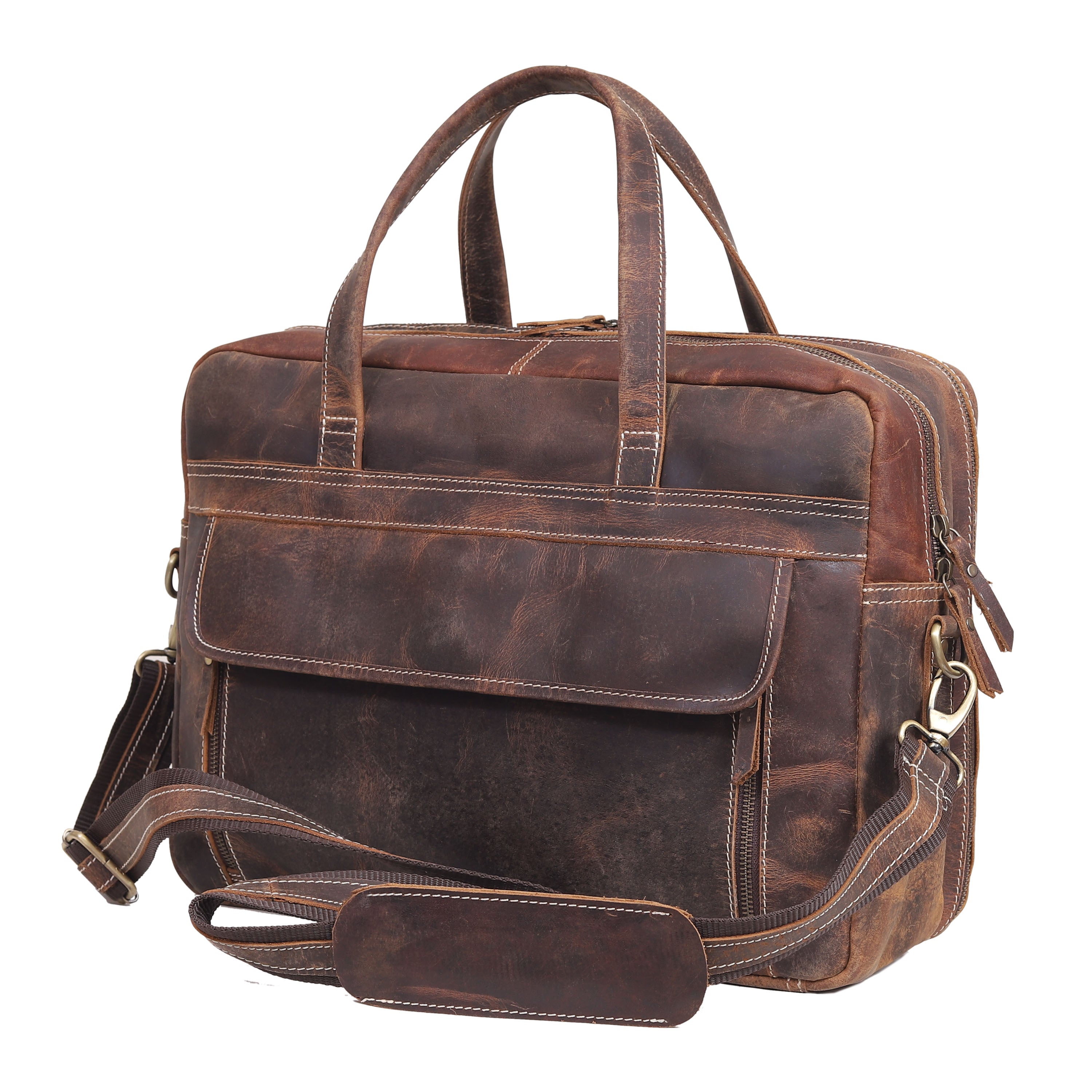 Vintage 18" Leather Messenger Laptop Bag – Rugged Office & Travel Companion