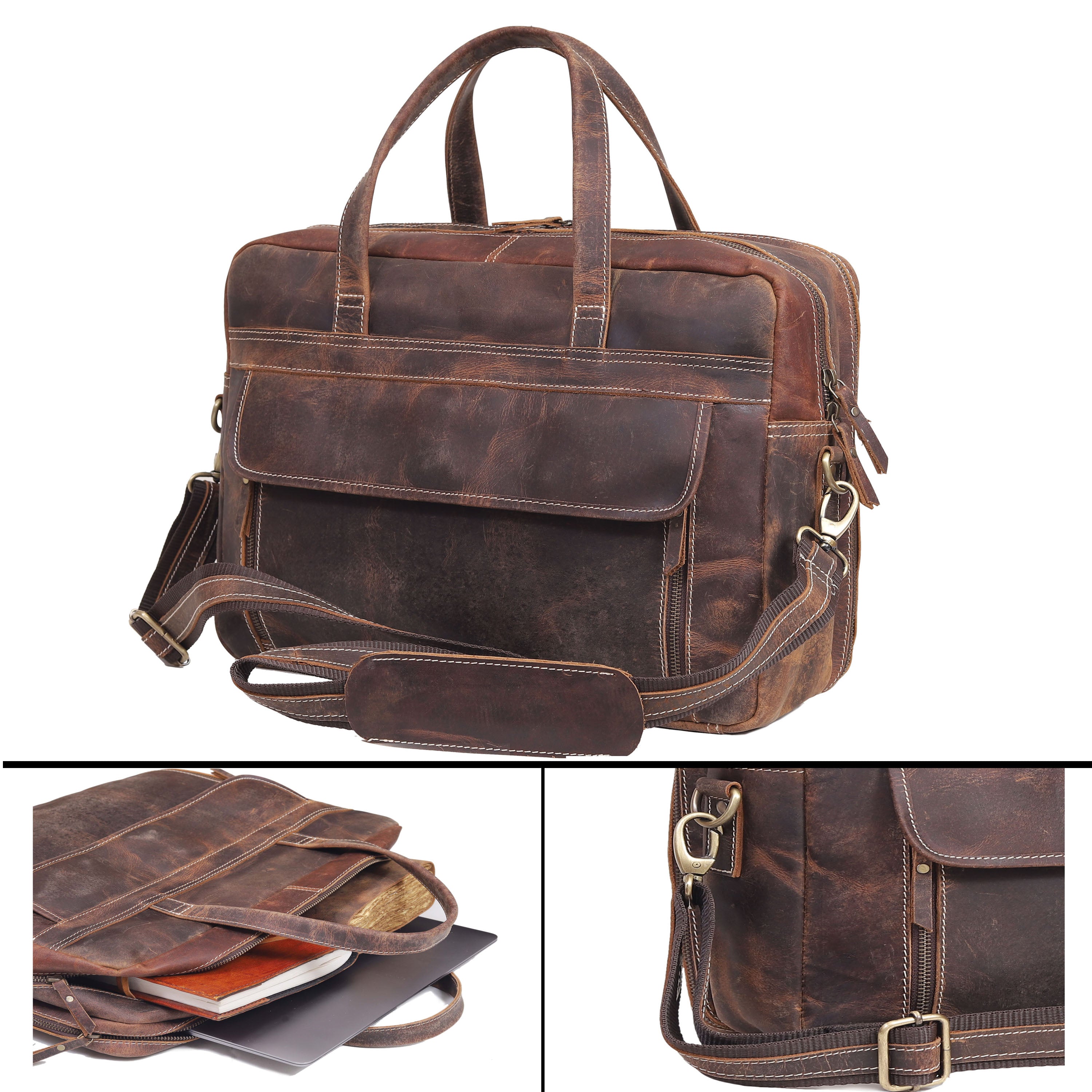 Vintage 18" Leather Messenger Laptop Bag – Rugged Office & Travel Companion