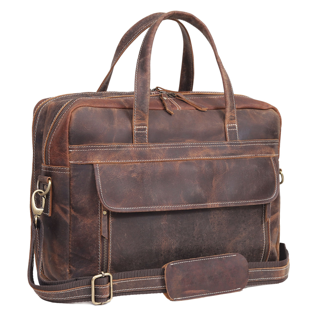 Vintage 18" Leather Messenger Laptop Bag – Rugged Office & Travel Companion