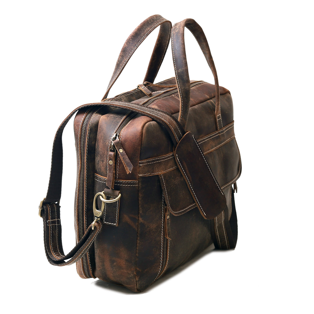Vintage 18" Leather Messenger Laptop Bag – Rugged Office & Travel Companion