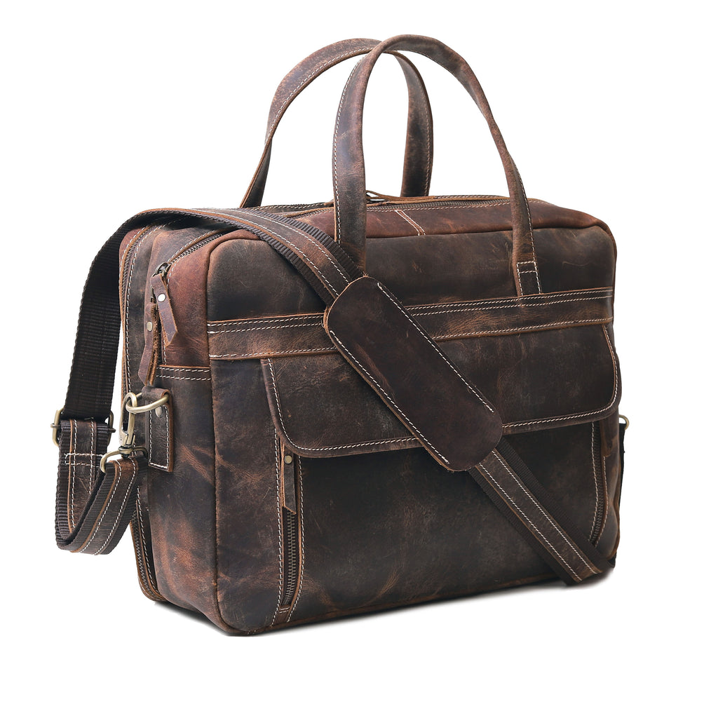 Vintage 18" Leather Messenger Laptop Bag – Rugged Office & Travel Companion