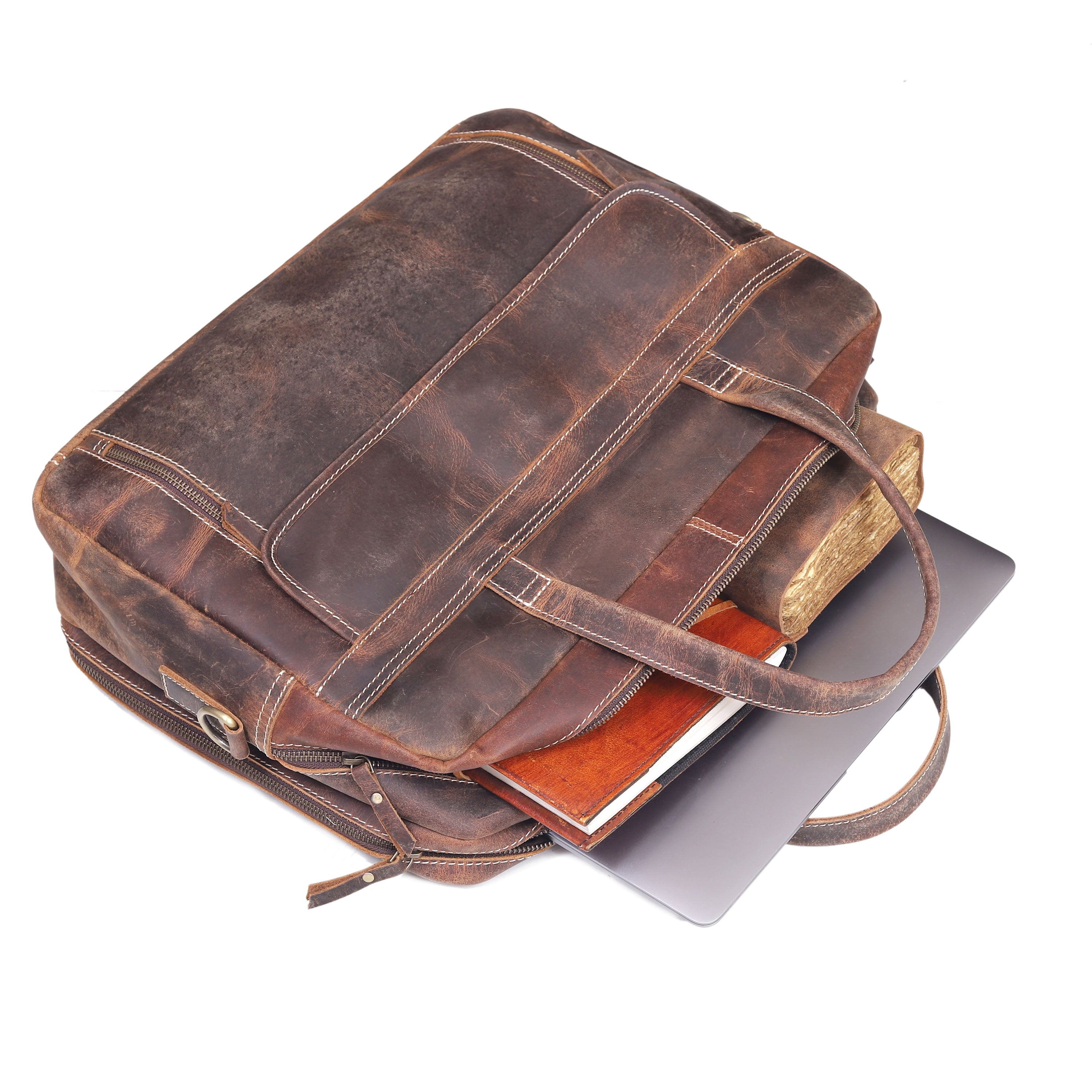 Vintage 18" Leather Messenger Laptop Bag – Rugged Office & Travel Companion