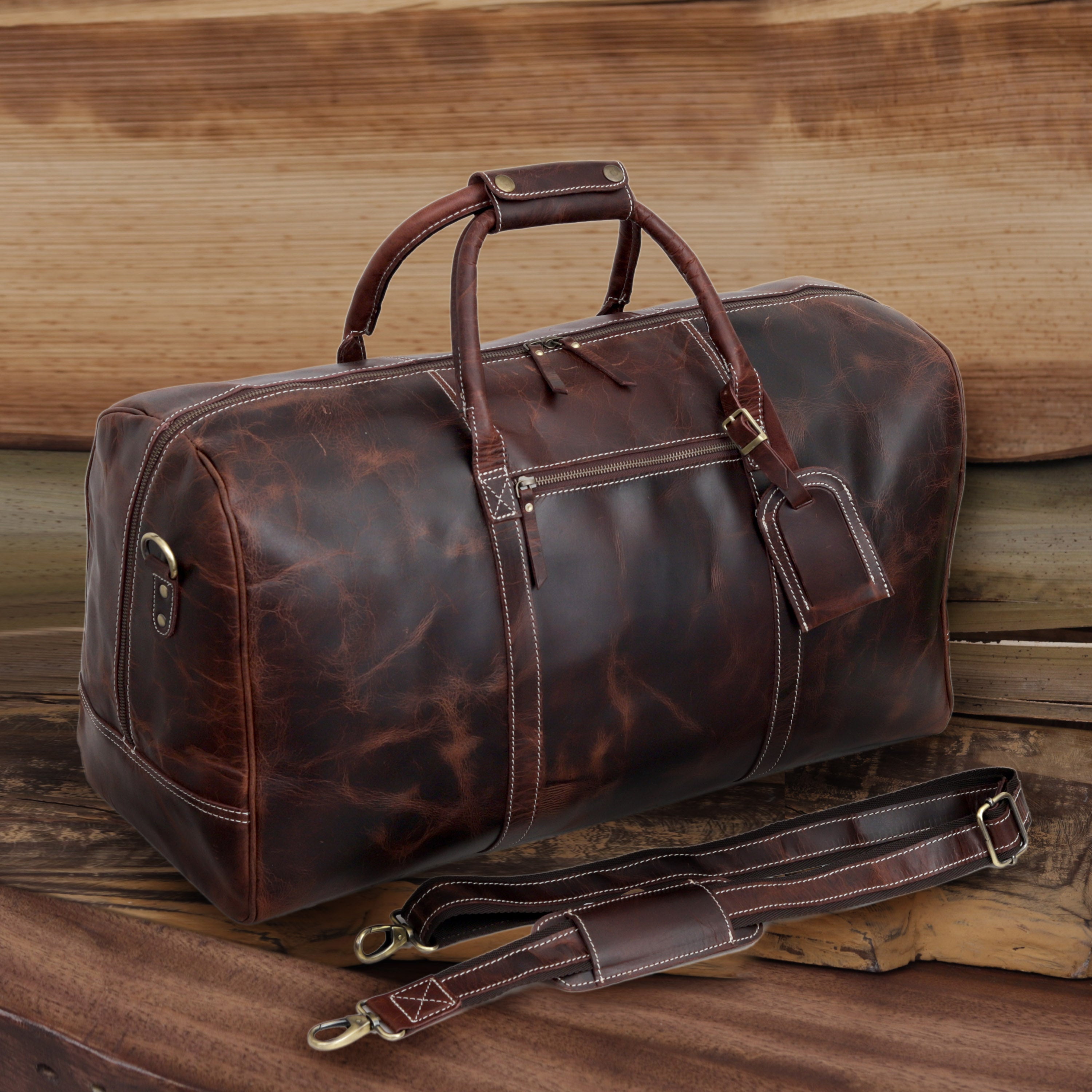 Classic Vintage Leather Travel Duffel Bag