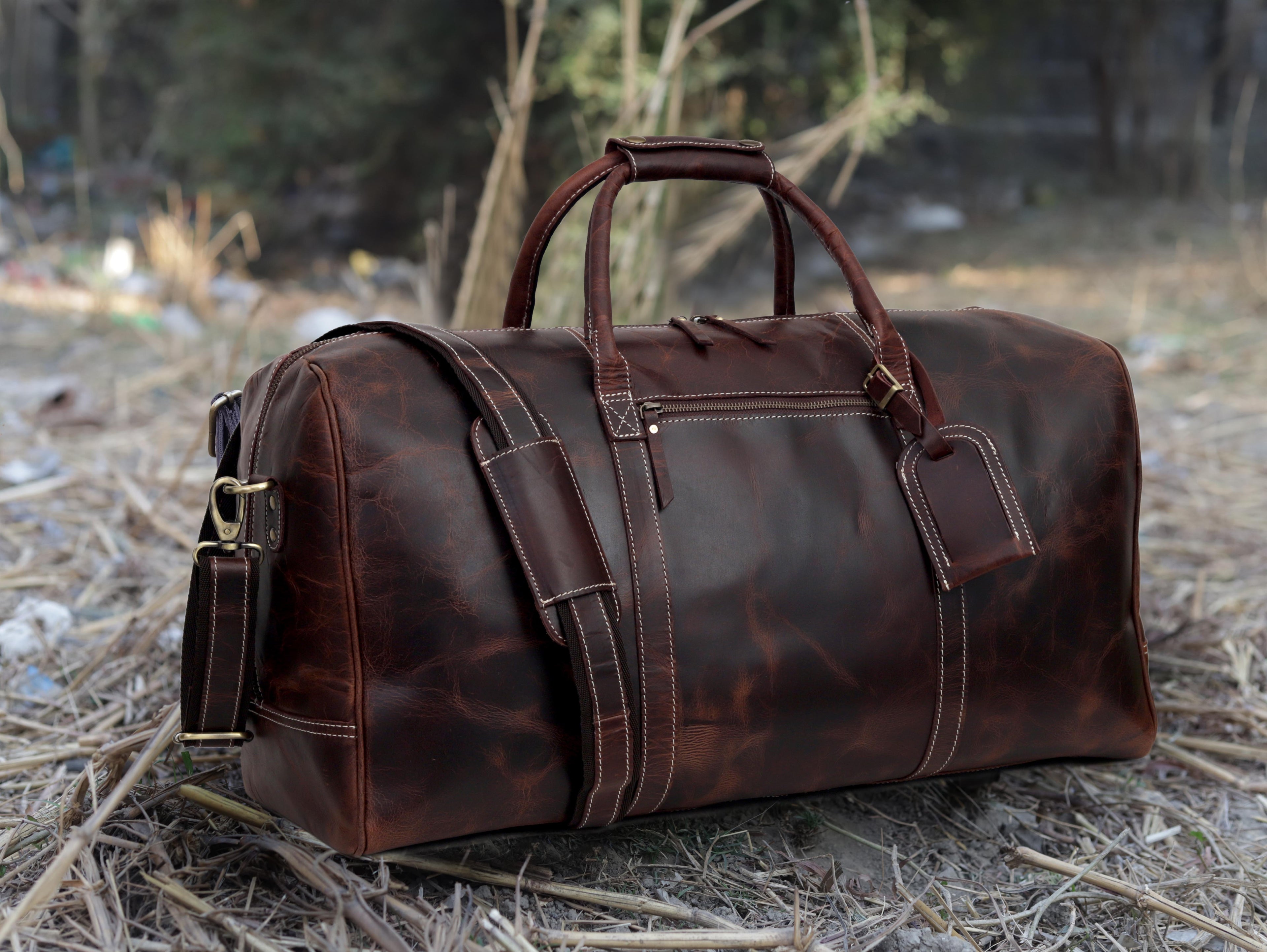 Classic Vintage Leather Travel Duffel Bag