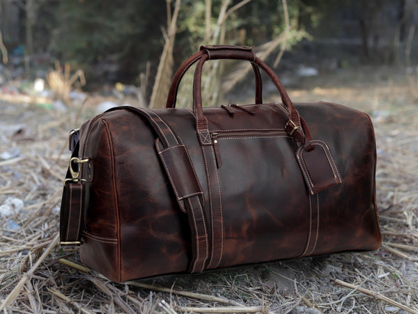 Classic Vintage Leather Travel Duffel Bag