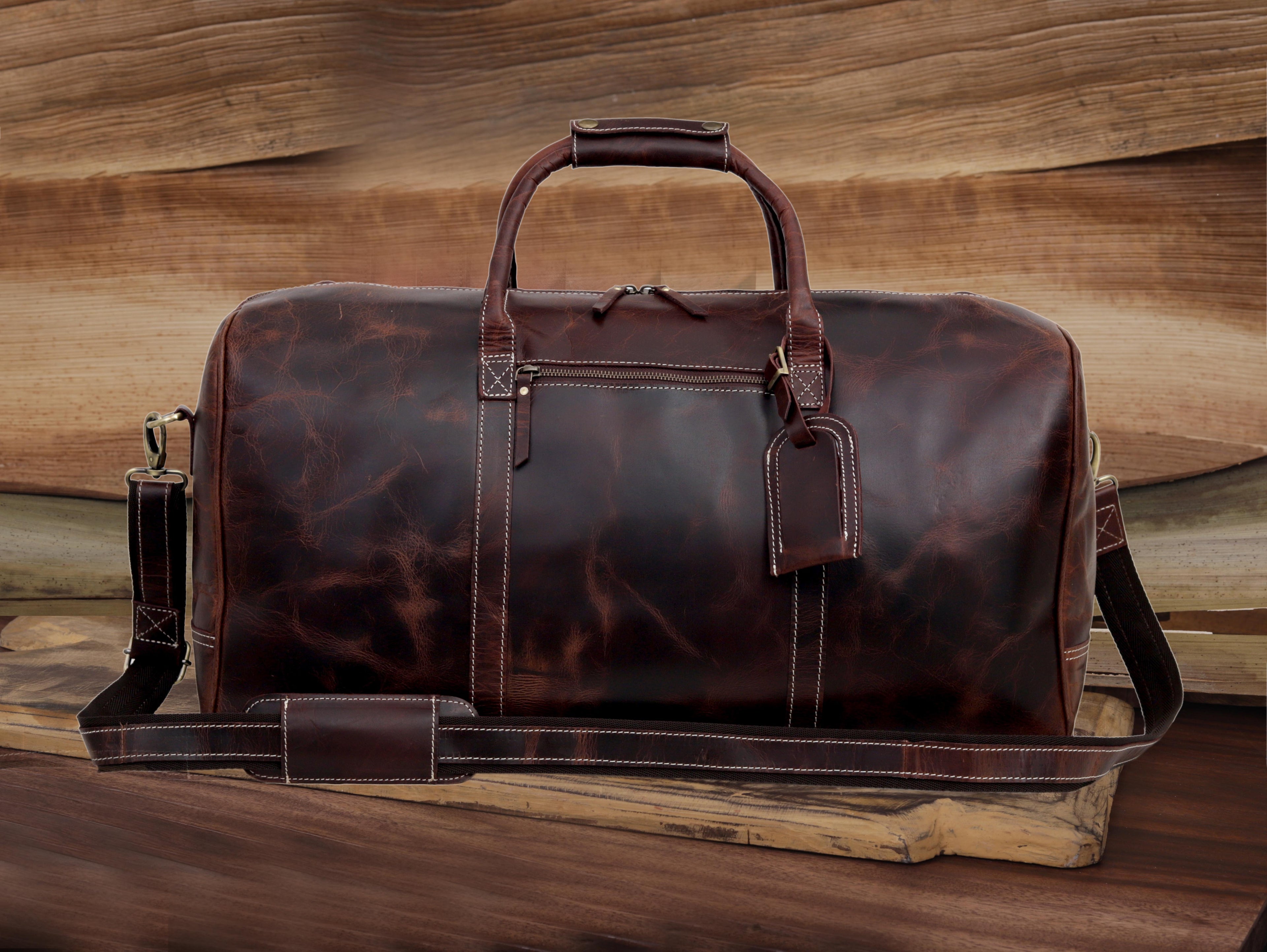 Classic Vintage Leather Weekend Duffel Bag