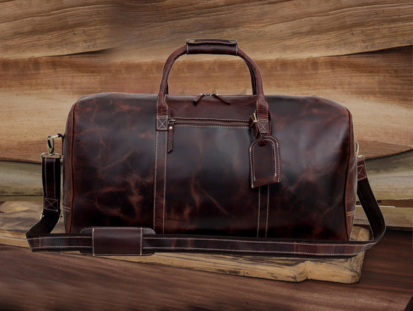 Classic Vintage Leather Travel Duffel Bag