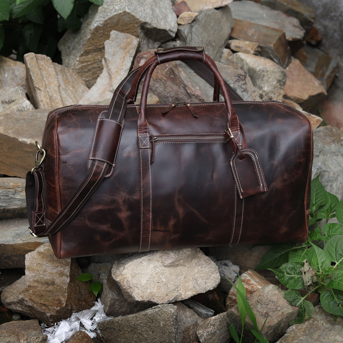 Classic Vintage Leather Weekend Duffel Bag