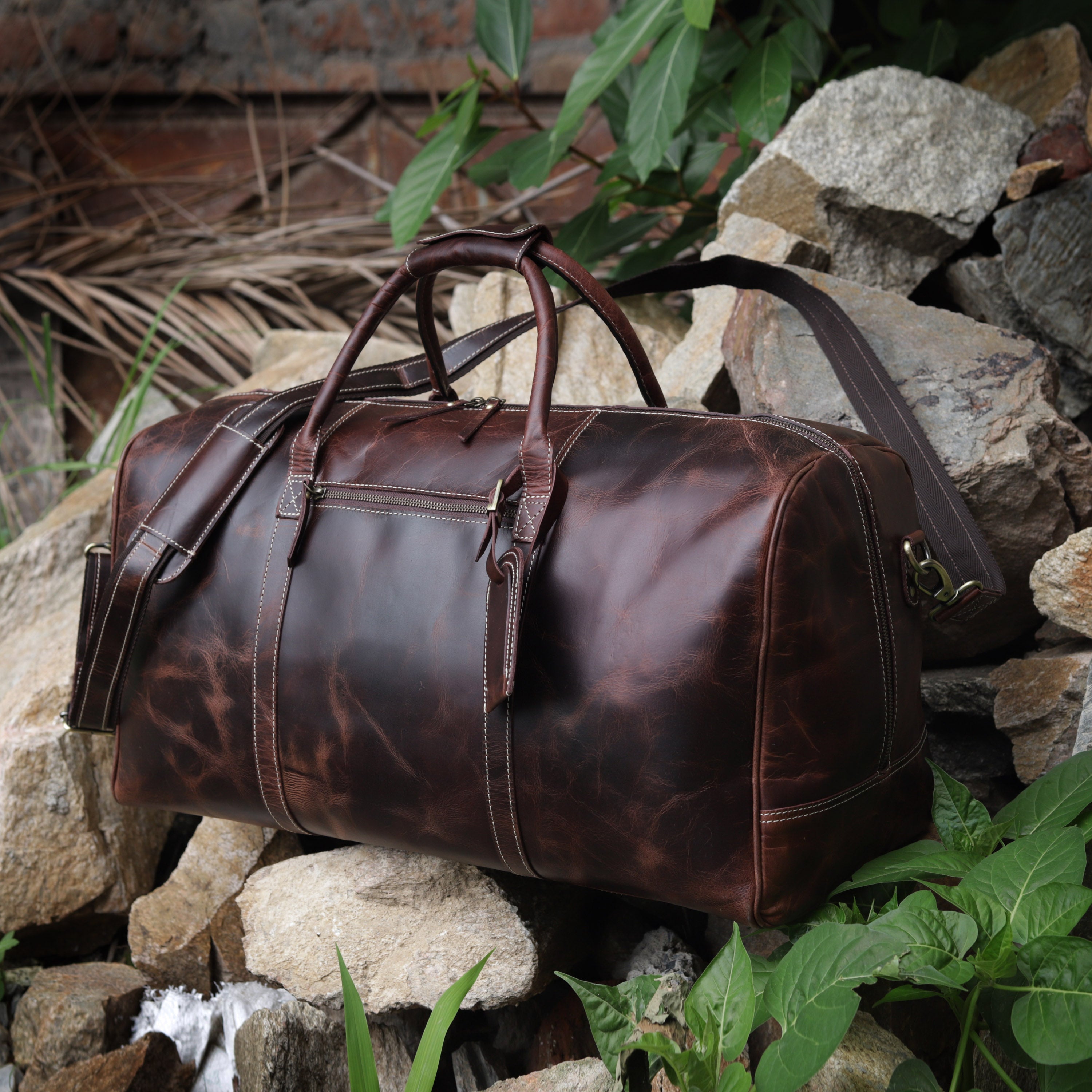 Classic Vintage Leather Travel Duffel Bag