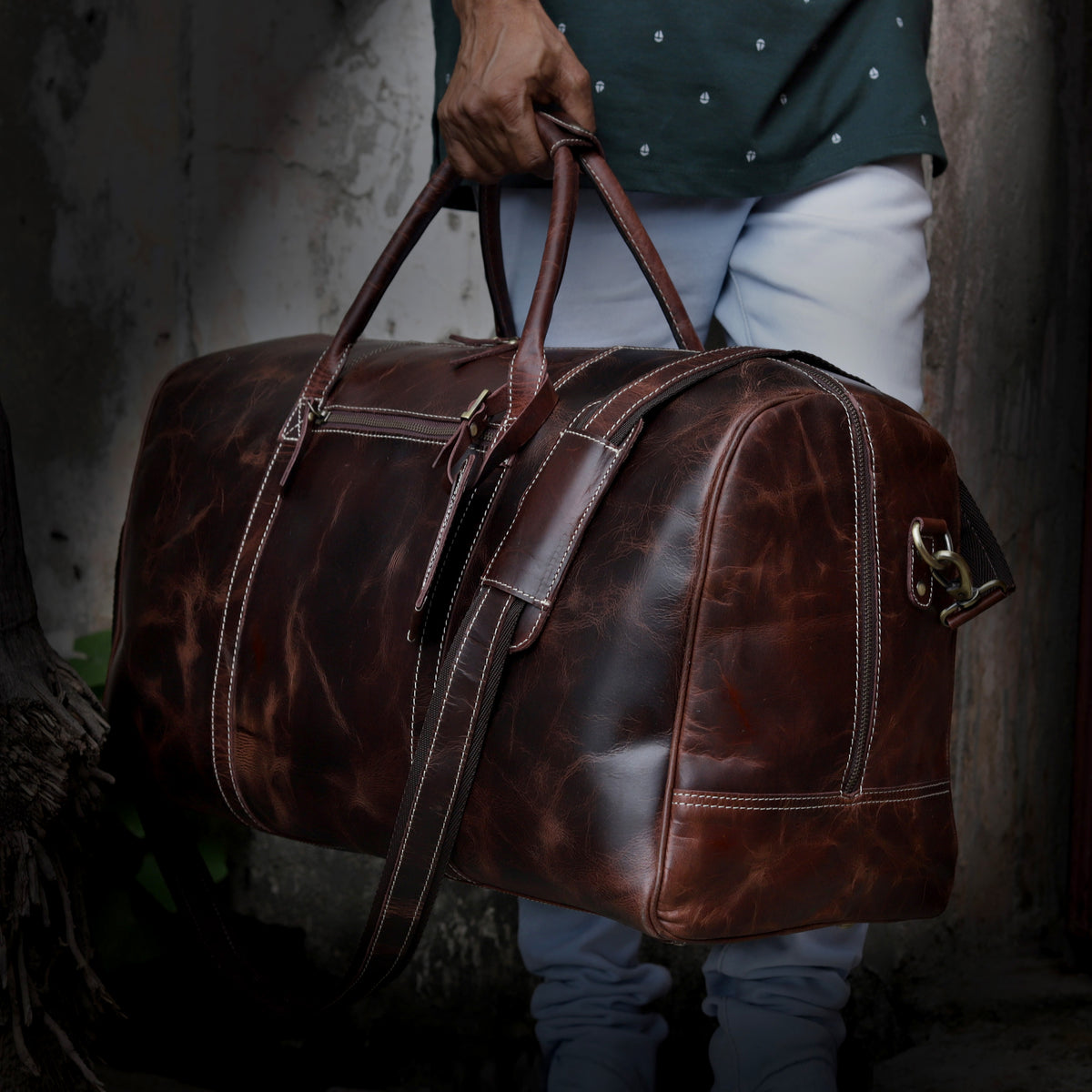 Classic Vintage Leather Travel Duffel Bag