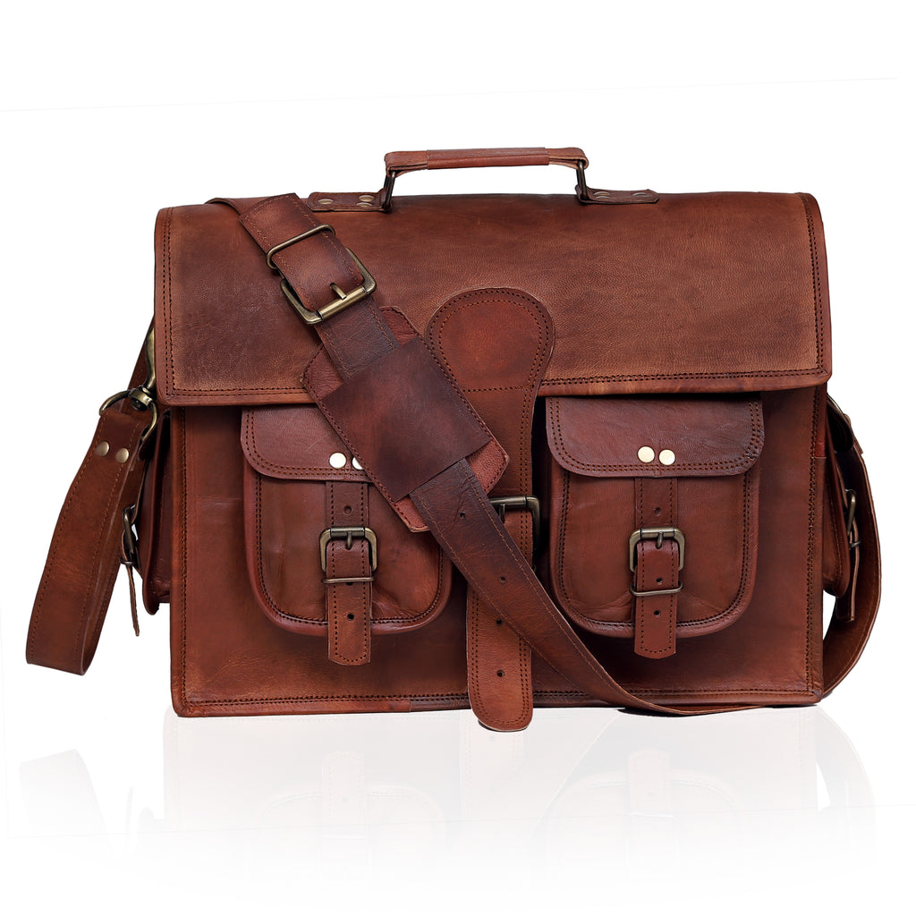 16" Vintage Leather Messenger Bag – Large Handmade Satchel Briefcase for Men & Women