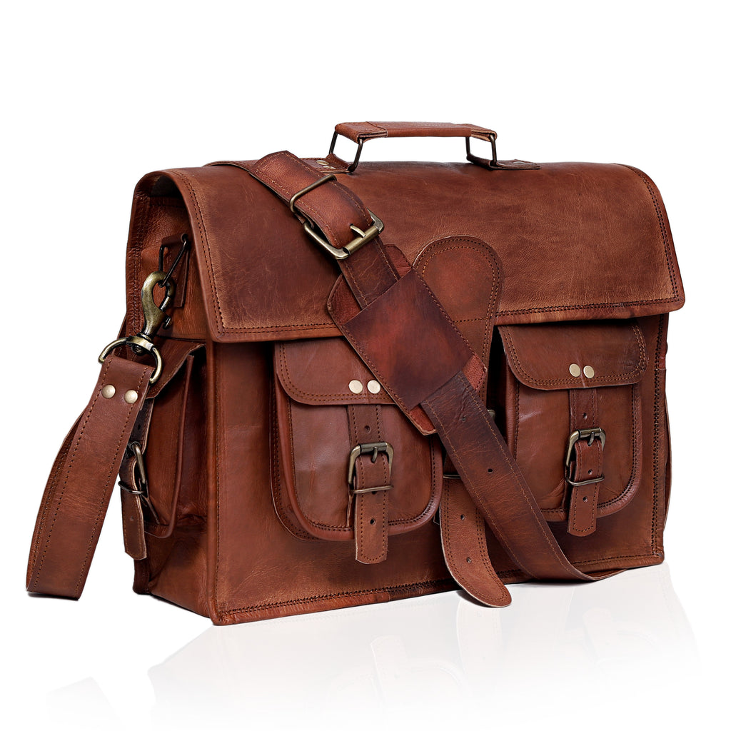 16" Vintage Leather Messenger Bag – Large Handmade Satchel Briefcase for Men & Women
