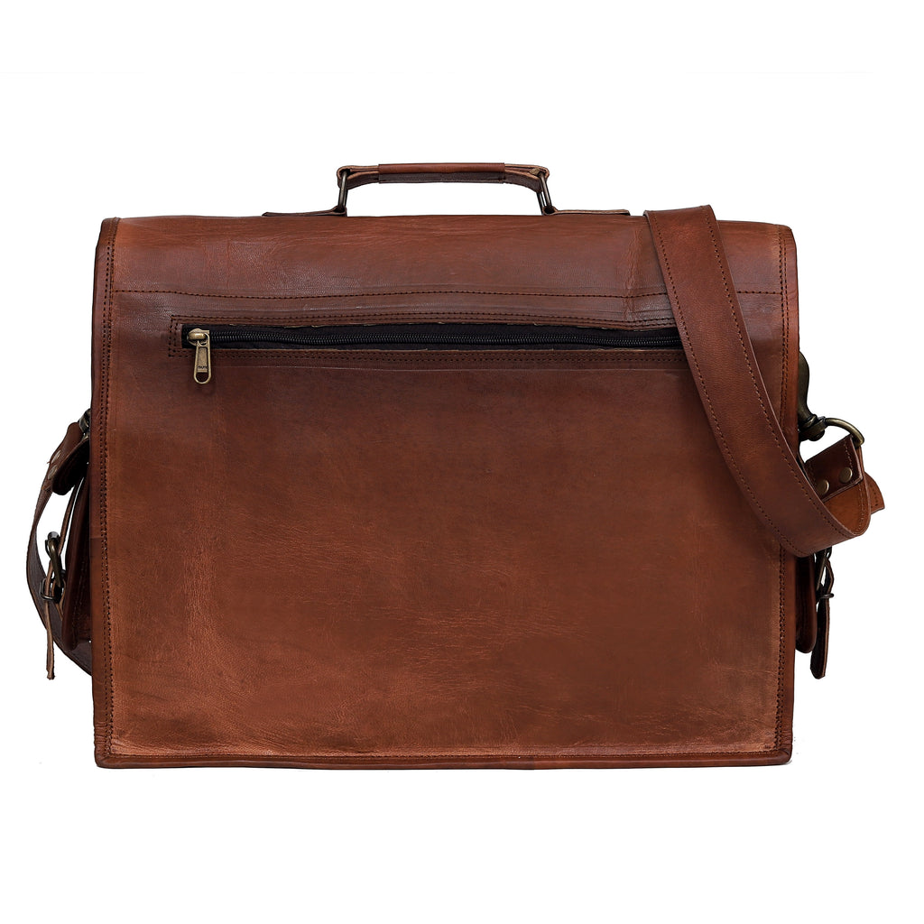 16" Vintage Leather Messenger Bag – Large Handmade Satchel Briefcase for Men & Women