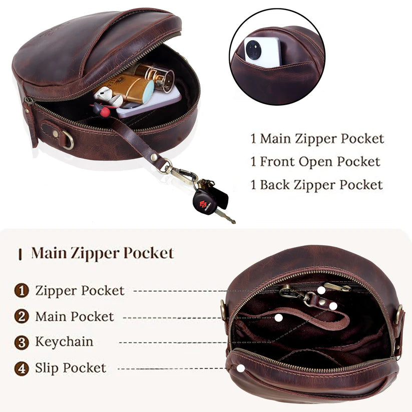 Bella Buffalo Leather Circle Crossbody